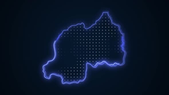 Neon Blue Rwanda Map Borders Outline Loop Background, Backgrounds ...