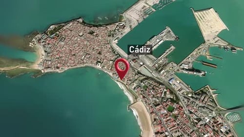 Cádiz City Map Zoom (Spain) from Space to Earth