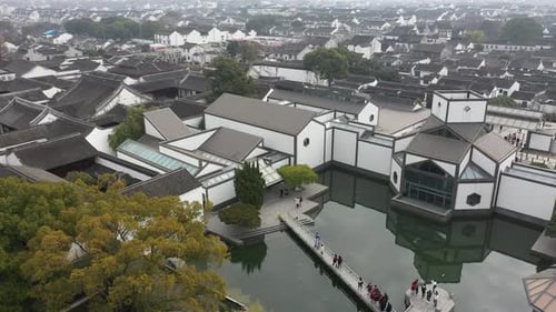 Aerial View of Urban Ancient Architecture and Street View Suzhou City Jiangsu Province China