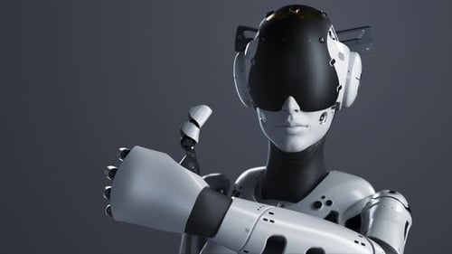 3D Futuristic Robot Android Making a Hand Gesture Animation