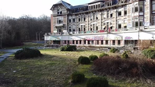 Cinematic close up to abandoned hospital.