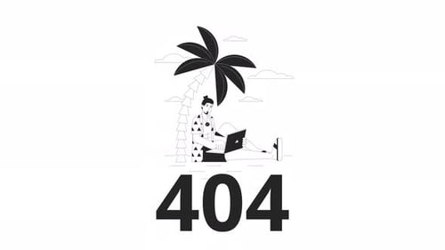 Flat Design Animation: Person with Laptop Under Palm Tree and 404 Error