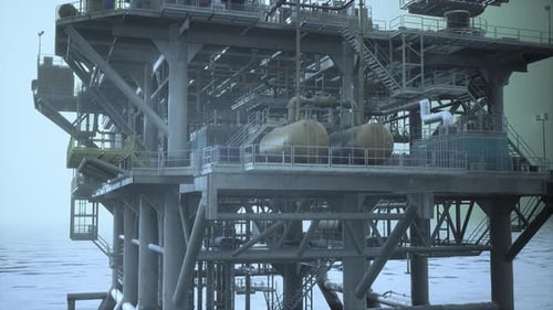 Eine riesige Ölplattform, die über dem Meer thront