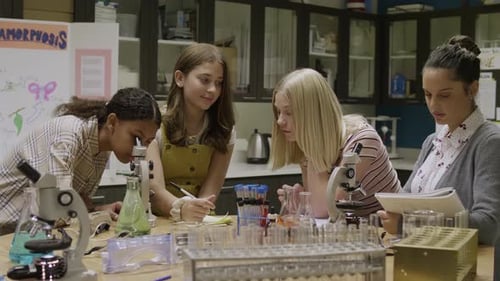 Students Learn Science with Microscopes in Science Lab