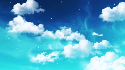 Seamless Looping Blue Sky with White Clouds and Shimmering Particles