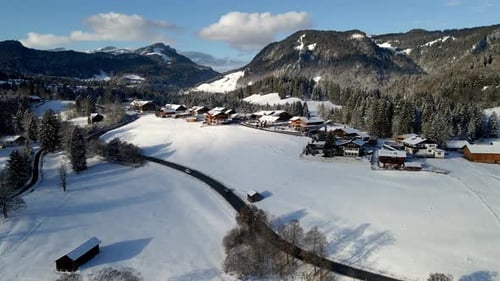Winter Village in the Mountains