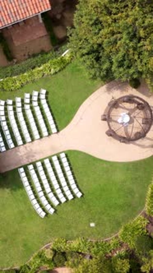 An Aerial View of a Stunningly Beautiful Wedding Venue Located Near a Scenic Golf Course