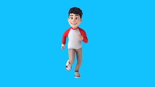 Fun 3D cartoon asian kid running (with alpha channel included)