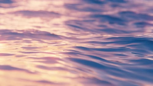 Close-up View of Pink Evening Ocean Waves in Slow Motion, Seamless Loop
