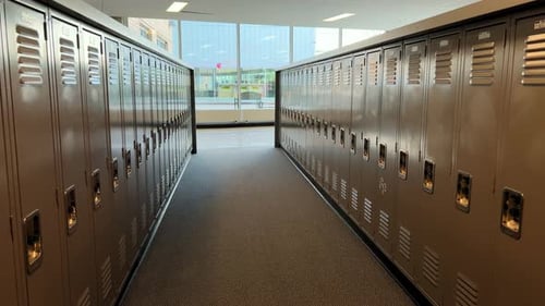 Wide Shot View of Lockers in the School Hallway Day Time