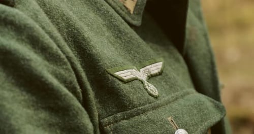 Close Up Detail German Eagle Patch on German Soldiers World War II Times Uniform German Military