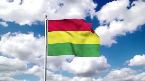 Realistic Waving Flag with Blue Sky and Moving Clouds