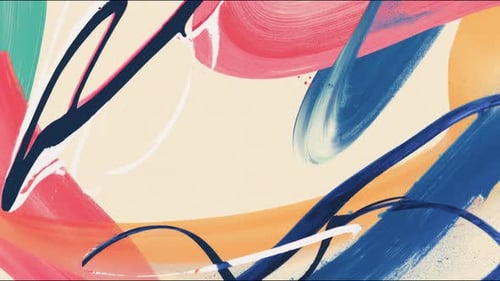 Pinceladas abstractas y coloridas que fluyen sobre un fondo crema neutro, bucle sin fisuras dibujado a mano