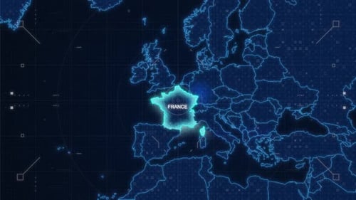 Digital World Map Country Highlight with HUD Elements