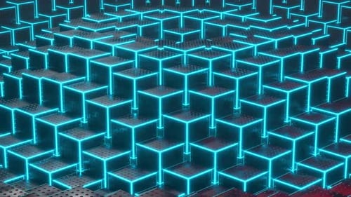 Blue Striped Animated Sci-Fi Cube