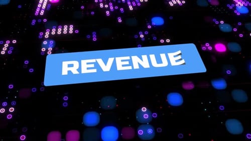 Revenue Text Animation on Glowing Digital Background