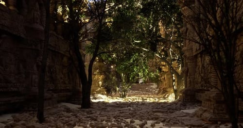 Ancient Ruins Enveloped By Lush Greenery in a Serene Setting