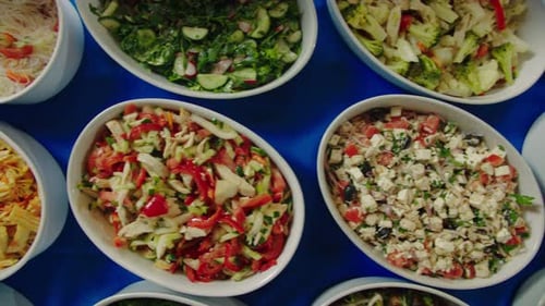 Different Salads on Table in Restaurant View From Above