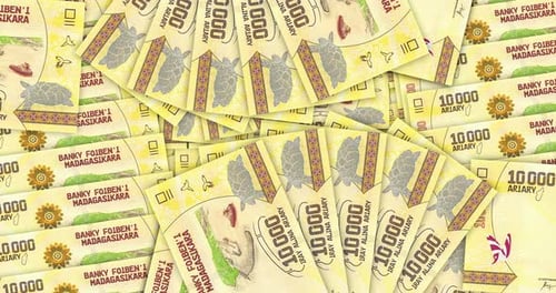 Billets MGA en ariary de Madagascar dans une boucle à motif mosaïque en éventail