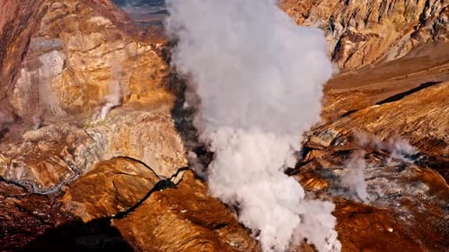Smoke Coming Out Of An Active Volcano Aerial