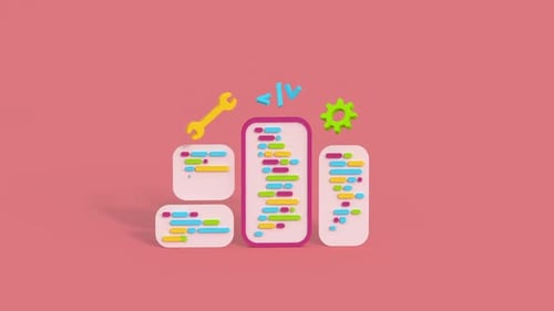 Mobile application software and web development concept. Minimal cartoon style 3D render animation