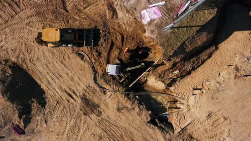Road construction site aerial view