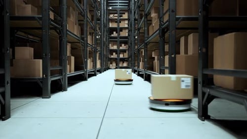 Autonomous Robot Transportation In Warehouses. Warehouse Automation Concept