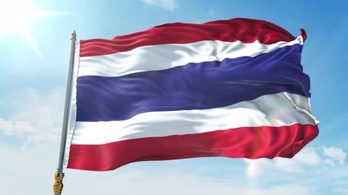 Realistic Thailand Flag Waving Animation on Blue Sky