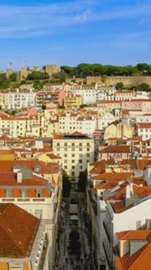 Day Timelapse of Lisbon Portugal Historic Cityscape with Sao Jorge Castle
