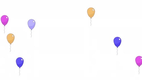 Aufwärts schwebende Luftballons reihen sich in einer Zeichentrickanimation