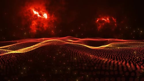 Movimento: ondas e partículas digitais alaranjadas abstratas. Fundo de tecnologia. Vídeo 4k