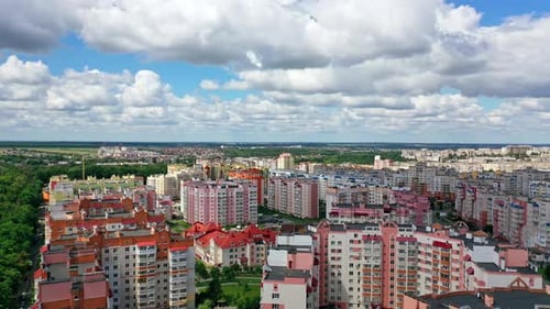 Aerial view of urban rooftops. Large modern city viewed from above