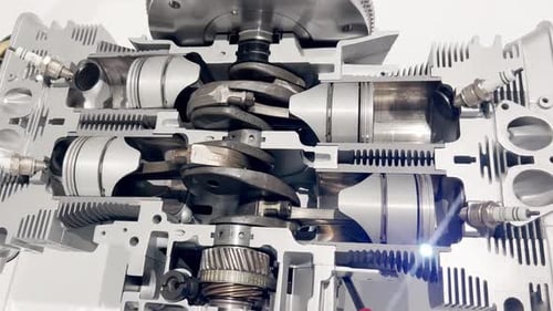 Car Engine Inside Piston Ignition Timing Valve and Crankshaft Work Internal Combustion Engine