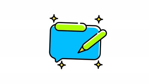 Animated Flat Design Message Bubble with Writing Pencil