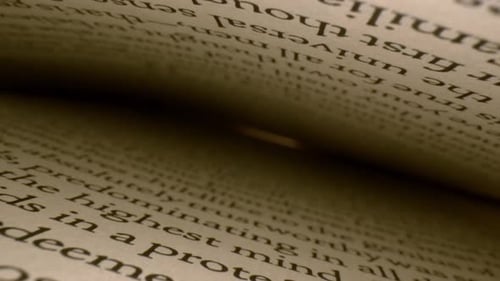 Macro View Inside of Book Reveals Lines of Text