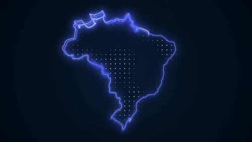 Neonblauer Umriss der Brasilien-Karte, Umriss, Schlei