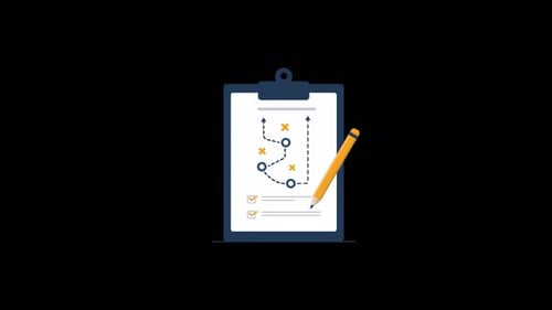 Animated Clipboard with Strategy and Checklist in Flat Design