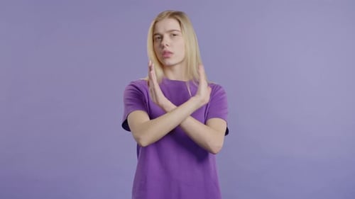 No Never Young Woman Rejecting Gesture Stop Crossing Hands Ban Timeout