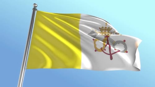 Waving Vatican City Flag Against a Clear Blue Sky