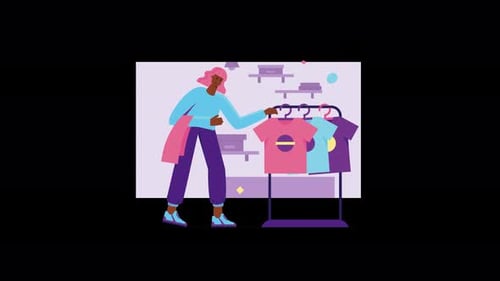 Person browsing colorful clothing rack in a shop
