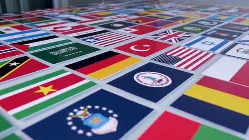 Flags of Many Countries Lying on Surface