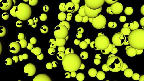 Animated 3D Emoji Spheres with Sunglasses Background