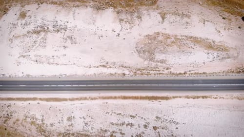 Empty Straight line Highway in the desert aerial view