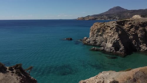 Tsigrado Beach Aerial View in Milos, Cyclades Island in Aegean Sea, Greece