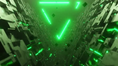Green neon lights tunnel travel