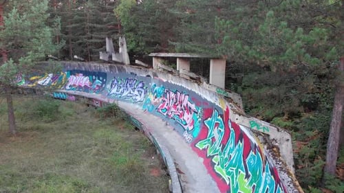Aerial: Sarajevo Olympic Bobsleigh track in Trebević mountain.