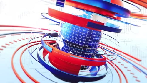 Weltkarte auf Zylinder 3D-Rundfunknachrichtenhintergrund Rot und Blau