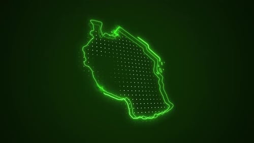 Neon Green Map Outline with Pulsating Dots Animation