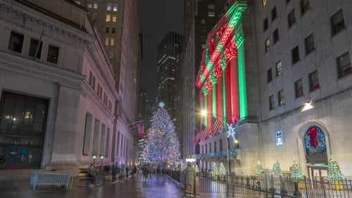 Wall Street in New York during Christmas at Night