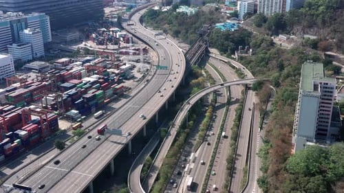 Drone Aerial View of a Multi Level Highway Interchange